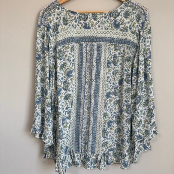 Cynthia Rowley Women’s Top 1X Green Floral Paisley Boho Cottagecore Ruffle - Picture 11 of 14